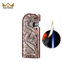KY 2024 briquet Dragon en relief double flamme coupe-vent gaz rechargeable briquets en métal Cool
