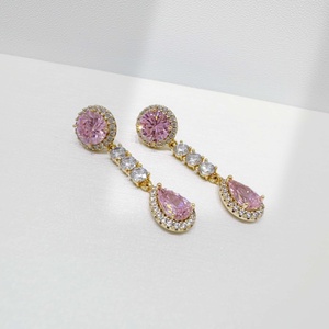 OEM 925 plata sterling <b>silver</b> Gold Plated Topaz <b>long</b> <b>earring</b> women bridal party Pear Cut pink yellow cubic zirconia <b>earrings</b> - Product Image 2