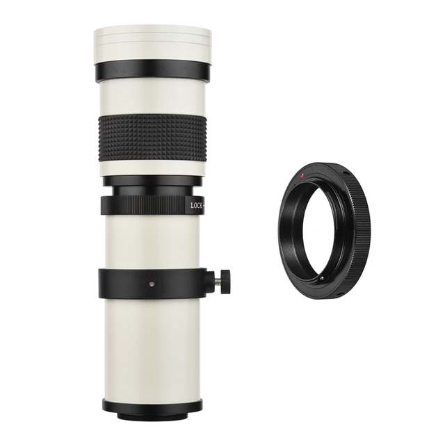 White MF Super Telephoto Zoom Lens F/8.3-16 420-800mm T2 Mount with AI-mount Adapter Ring Universal for Nikon Cameras