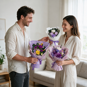 Bouquet di Rose Eterne <span class=keywords><strong>Viola</strong></span> con Orsacchiotto, Fiori Veri Essiccati per Decorazioni Casa, Regalo di San Valentino e Compleanno - Product Image 5