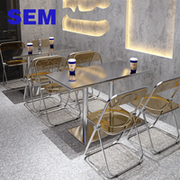 Combinaison table et chaise en acier inoxydable SEM pour café, salon de thé, restaurant de restauration rapide, chaise pliante en acrylique