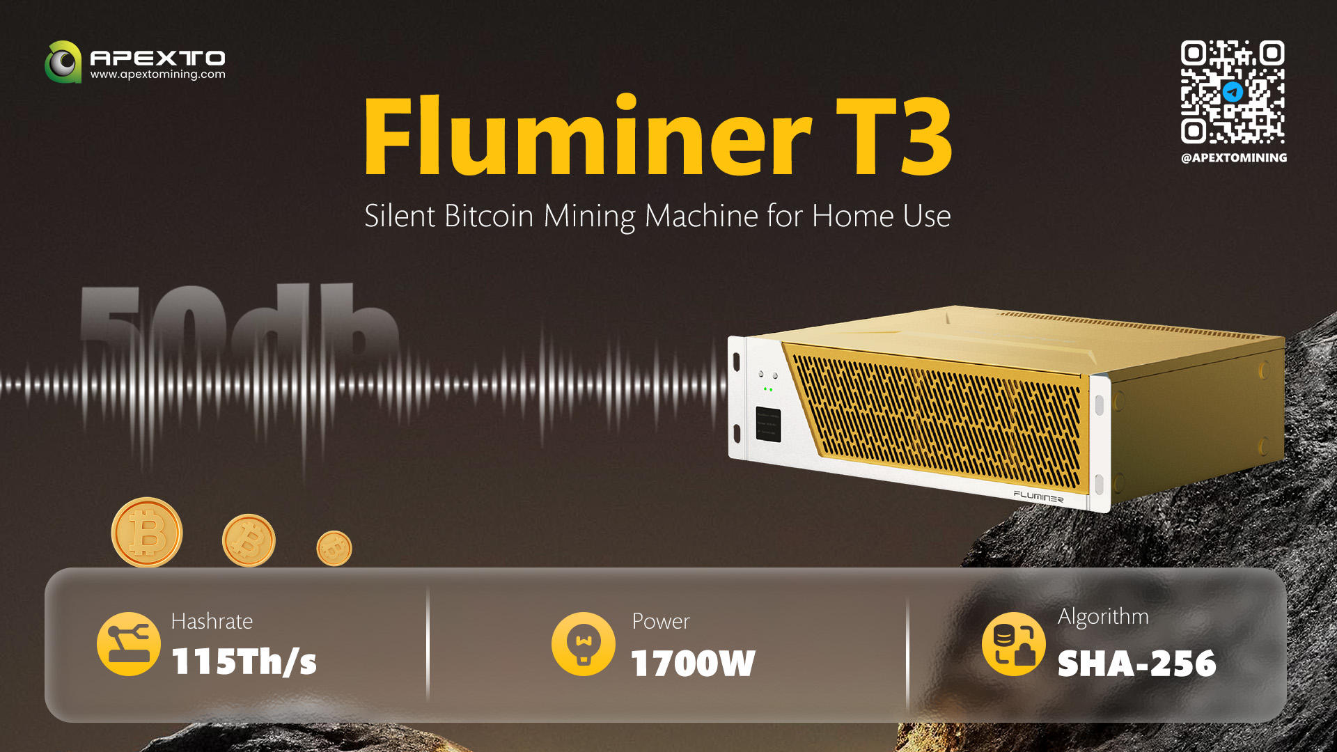 Fluminer T3 ASIC 115TH/s 1700W minero de Bitcoin silencioso 50dB 110-240V
