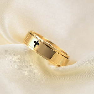 Bague croix rotative en acier inoxydable plaqué or 18 carats de 6 mm, bijoux unisexes pour tous les jours - Product Image 2