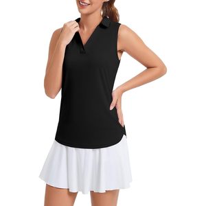 Polo sans manches pour femme, col en V, séchage rapide, haut de tennis, longueur normale, 100 % polyester, tissu tricoté, vêtements de sport - Product Image 2