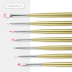 7pc Gold Rod Taper Handle Escova para UV Nail Gel Impressão Desenho Nail Art Salon Manicure Pedicure Ferramenta Private Label