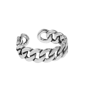 BASQUESUN Bague de doigt ouverte en argent sterling oxydé, chaîne <span class=keywords><strong>gourmette</strong></span> de 6 mm, style <span class=keywords><strong>motard</strong></span>, taille ajustable unisexe - Product Image 2