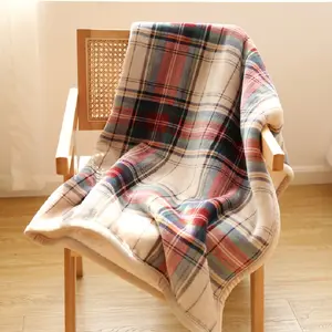 Designer Throw Wholesale Christmas Tartan Flannel blanket Sustainable Plaid Sofa Sherpa Flannel Fleece Throw Blanket
