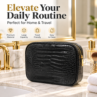 Sac cosmétique en cuir PU à texture crocodile personnalisé, grande capacité, fermeture éclair, organiseur de maquillage, trousse de toilette portable pour femmes