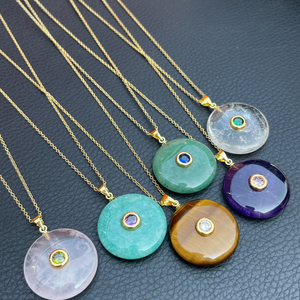 Оптовая продажа: Колье с подвеской из нержавеющей стали с позолотой, инкрустированное розовым кварцом и цирконом, 25 мм, для повседневной носки или в качестве подарка на вечеринку - Product Image 4