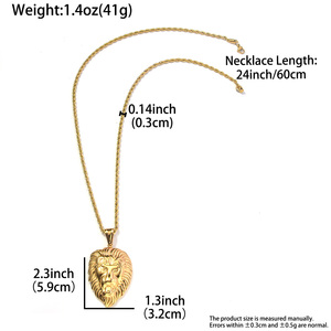 Collier Pendentif Homme en Acier Inoxydable 316L Plaqué Or 18K avec Breloque Tête de Lion Gravable Personnalisée et Chaîne Cubaine Épaisse et Audacieuse - Product Image 6