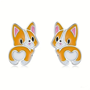 Orecchini a perno con cuore a forma di Corgi in stile coreano, gioielli dolci e giocosi a forma di animale per donna, da indossare tutti i giorni, outfit casual, idea regalo - Product Image 1