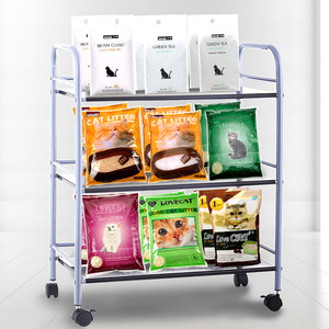 Lovecat <b>Cat</b> <b>Litter</b> Storage Cart 3 Tier Metal Rolling Cart For Pet Supplies With Wheels And Shelves - Product Image 1