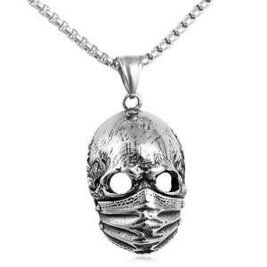 Colgante de máscara de acero inoxidable con diseño de calavera, collar retro punk para hombre, patrón geométrico, color acero 231012 - Product Image 5