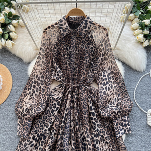 <span class=keywords><strong>Robe</strong></span> longue à imprimé léopard pour femmes, nouvelle collection automne, manches lanternes, style sexy, mode féminine, robes pour femmes - Product Image 6