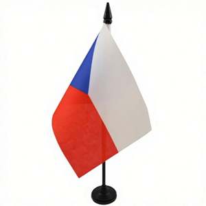 Bandera de Mesa de la República Checa 5'' X 8'' (21x14cm) - Material de Poliéster, Varilla y Base de Plástico Negro, Uso en Escritorio/Interior - Product Image 1