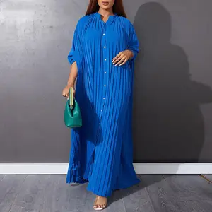 Fast Shipping Women Clothing Fall Loose Maxi Dress African Plus Size Pleated Dresses for Ladies