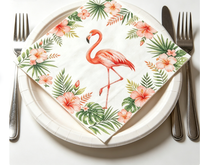 Serviettes de table jetables à 2 plis, motif floral flamant rose tropical, pliage en 4