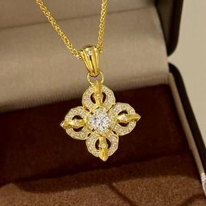 S925 Sterling Silver <b>Fine</b> <b>Pendant</b> <b>Necklaces</b> Set Retro Luxury Craft Inlaid Diamond Pestle Four Leaf Flower Luxury Niche <b>Necklace</b> - Product Image 3