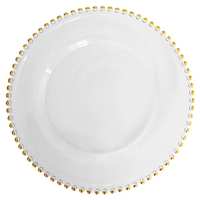 Assiettes de présentation en verre perlé doré de 13 pouces avec gravure, décoration de table de luxe pour mariage, vente en gros