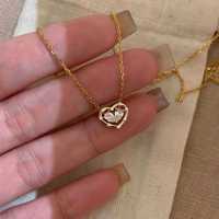 Collier pendentif nœud cœur en argent sterling S925 plaqué or 18 carats pour femme, style Instagram haut de gamme, délicat, double couche