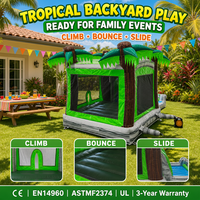 Château gonflable avec toboggan latéral, thème jungle palmiers, pour fêtes d'enfants, en PVC de qualité commerciale, écologique, garantie 3 ans