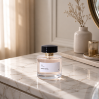 Flacons de parfum ronds en verre transparent personnalisés 30ml 50ml 100ml, flacons de parfum vides avec capuchon noir et atomiseur, vente en gros OEM