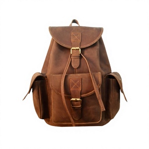 Modern Unisex Genuine Leather Tactical Sports <b>Backpack</b> Solid Navy Blue Zipper Closure Front Pocket Adjustable <b>Strap</b> Polyester - Product Image 1
