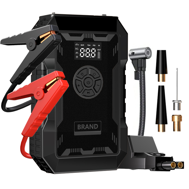 Portable Lithium Battery Jump Starter with LED Light USB-C Charging & Digital Screen-Car Emergency Tool for Trucks & Motorcycles
