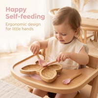 Ensemble de 4 assiettes divisées en bambou en forme de papillon pour bébé, plateau d'alimentation pour tout-petits avec cuillère et fourchette en bois et silicone