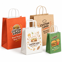Sacs à hamburger en papier kraft imprimés flexo avec logo personnalisé, résistants aux fuites, avec poignées, pour la livraison de nourriture à emporter