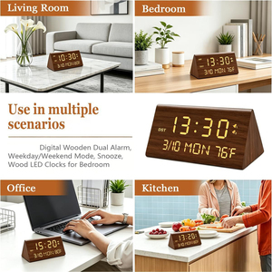 Nightstand Living Room Morning Standing Smart Base Big Desktop Triangle Shaped Desk Table Wood Led <b>Digital</b> Electric Alarm <b>Clock</b> - Product Image 6