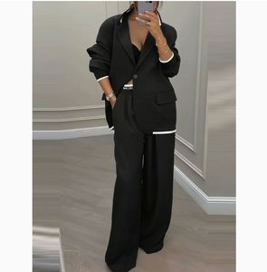 Nouvel ensemble de vêtements pour femmes automne-hiver : <span class=keywords><strong>veste</strong></span> à manches longues élégante et <span class=keywords><strong>pantalon</strong></span> décontracté à jambes larges - Product Image 2