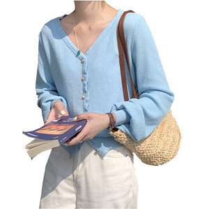 Cardigan en tricot col V <span class=keywords><strong>anti</strong></span>-<span class=keywords><strong>UV</strong></span> pour <span class=keywords><strong>femme</strong></span>, coupe ample printemps/été, <span class=keywords><strong>pull</strong></span> léger climatisé, vêtement d'extérieur en tricot léger - Product Image 5