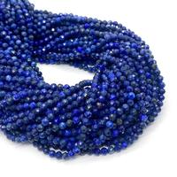 Perles en pierre naturelle facettées de 2 mm, 3 mm, 4 mm, Lapis Lazuli, perles en vrac pour la fabrication de bijoux, collier, bracelet DIY