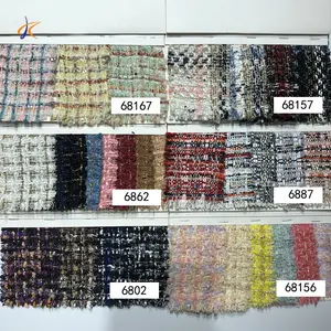 Kanaal Tweed Stof Verschillende Kleurrijke Check Design Dobby Polyester Brokaat Jacquard Tweed Geweven Stoffen