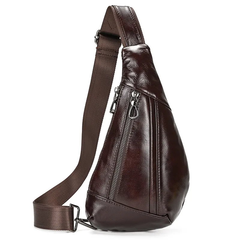 Sac de poitrine en cuir de vache souple de marque personnalisée, sac de poitrine en cuir véritable pour hommes, petit sac à bandoulière antivol pour hommes