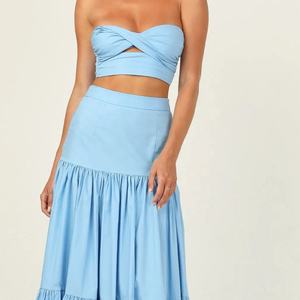 ชุดเสื้อผ้าผู้หญิงขายดีประจำปี 2025 สำหรับฤดูร้อน เสื้อคอปกแบบไม่สมมาตร กระโปรงยาวทรงระบาย ลายเรียบ ชุดเซ็ตแบบชิ้นเดียวความยาวสั้น - Product Image 6