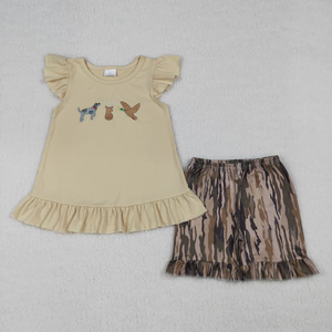 Nouveaux vêtements pour enfants, ensemble d'été pour filles, chemisier à fleurs à manches courtes avec nœuds roses, short à volants - Product Image 5