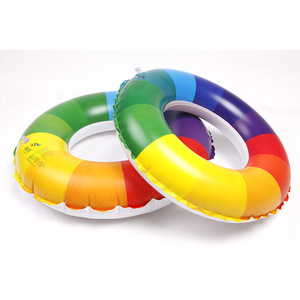 Children's Swimming Ring Rainbow <b>Float</b> 60-90cm Thickened PVC <b>Inflatable</b> Life Ring For Water Sports - Product Image 2