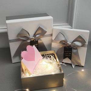 Retail Rigid Large Rectangular Grey Box Scarf, Belt, Wallet, Perfume Packaging Gifts Box with Ribbon Lid