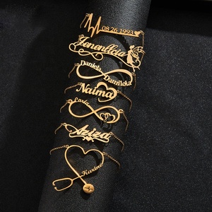 Best Souvenir Gifts Adult Kids Custom Nameplate Stainless Steel Chain Silver Gold Zircon Unisex <strong>Personalised</strong> <strong>Name</strong> <strong>Bracelet</strong> USA - Product Image 1