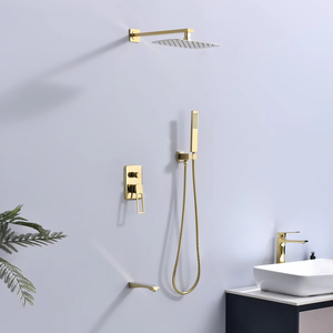 Grifo mezclador de ducha de baño de oro negro contemporáneo, patrón de pulverización de lluvia suave montado en la pared integrado oculto - Product Image 1