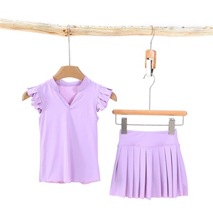 Girls Sportswear Set Sleeveless Top with Pleated Details and <strong>Skirt</strong> with Wave Stitch Hem Built in Shorts - Product Image 3
