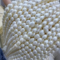 Chaîne de perles de culture d'eau douce de Zhuji, qualité AA, forme riz, 7-8 mm, blanches, semi-finies, pour la fabrication de bijoux