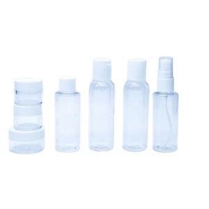 <b>Travel</b> Sized Cosmetic PET <b>Bottles</b> 7 Piece <b>Set</b> With Spray Dispenser For Skin Care - Product Image 4