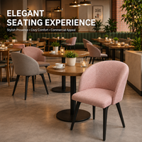 Fauteuil en tissu taupe moucheté, dossier arrondi, assise rembourrée, pieds coniques noirs pour restaurant, bistro et café