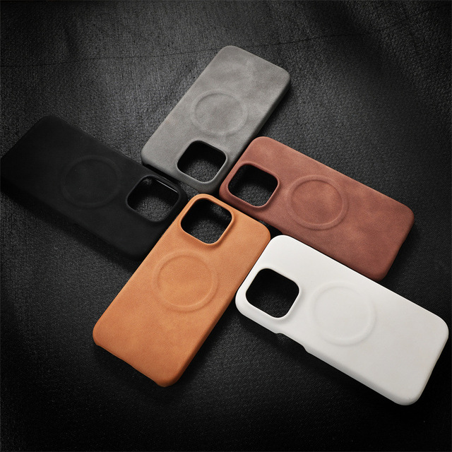 Retro Luxury Lambskin Leather Wireless Charge Magnetic Case for iPhone 16 15 14 Plus 13 12 Pro Max Soft Cover