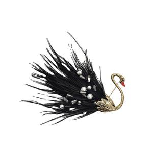 Stylish Alloy &amp; Ostrich Feather Brooch Pin Antique <strong>Black</strong> with <strong>Pearl</strong> for Women's Party Jewelry-Wedding &amp; Gift Ideas - Product Image 5