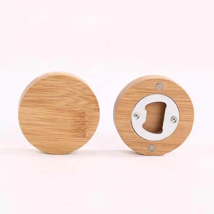 Оптовая продажа, индивидуальный дизайн, Круглый бамбуковый магнит, деревянная открывалка для пивных бутылок с магнитом