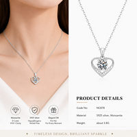 Collier pendentif en argent sterling 925 de luxe avec halo de cœur et moissanite ronde, chaîne en câble, style classique, unisexe
